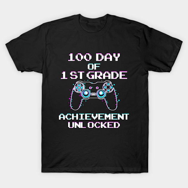 100th Day Of School 2nd grade Gamer Achievement Unlocked Kids T-Shirt by Hussein@Hussein